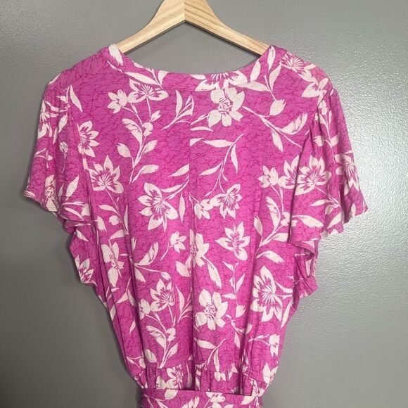 Lane Bryant dress flutter sleeves V neck knit swing size 22/24 floral summer - Picture 7 of 10
